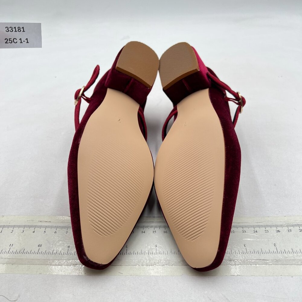 XYD Burgundy Low Heel Chunky Mary Jane Pumps Square Toe Buckled Strap Daily Shoe - Picture 7 of 8